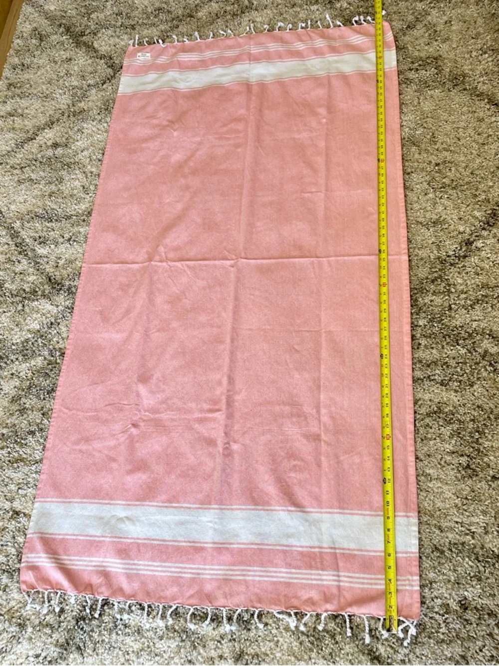 Lane Linen Turkish Beach Towel - Pink White Striped - Oversized 36.5W x70L EUC